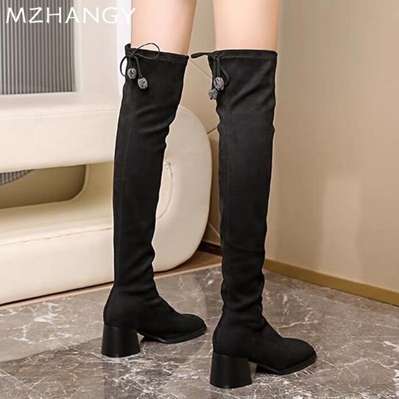 Women Suede High Boots Sexy Mid Heels Over The Knee Elegant Shoes Woman 2025 Trend Winter Pumps Fashion New Mujer Chelsea Boots
