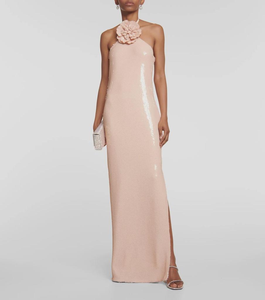 2024 Elegancka morelowa i biała sukienka wieczorowa z dekoltem halter dla kobiet