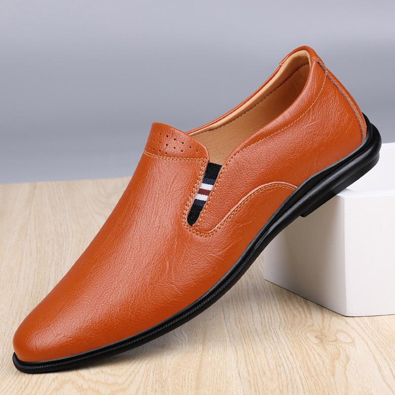 

Middle-aged and elderly Doudou shoes men s summer breathable leather soft leather one-pedal lazy shoes business British casual leather shoes 44