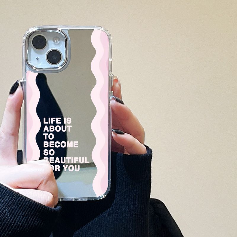 Striped wavy letters for iPhone17promax phone case 14 niche 16/13 Apple 15 makeup mirror
