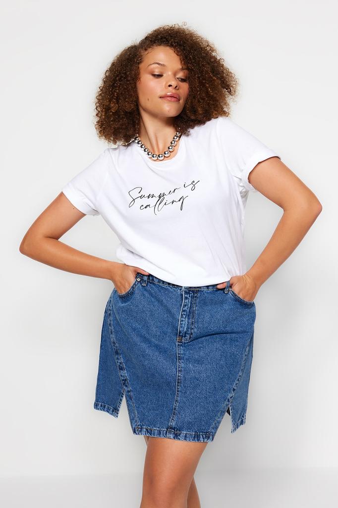 Blauer Jeansrock mit doppeltem Schlitz für Damen im Übergrößenstil