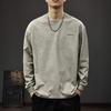Autumn Letter Print Long-Sleeved T-Shirt Men'S American Retro Washed Sweater Loose Crew Neck Cotton Bottoming Shirt