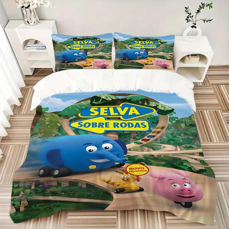 Jungle Animals Wheels Print 3Pcs Bedding Set,Duvet Cover with 2 Bedro,Pillowcase Home Birthday Gift