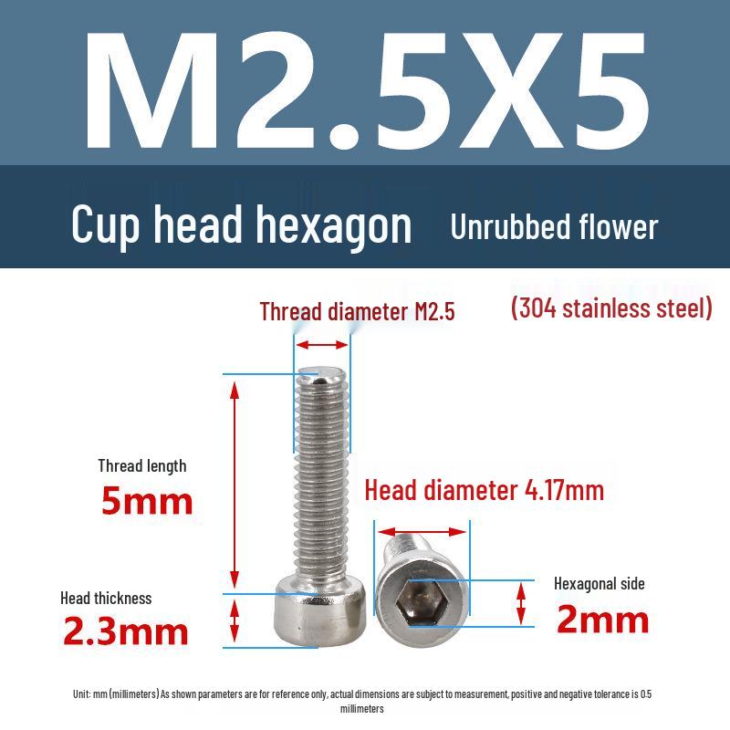 Yigu 304 Stainless Steel Socket Head Cap Screw, M2-M6 Cylindrical Head, Full Thread, Non-Knurled