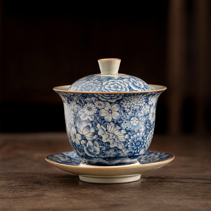 Retro Ru Ofen Teeterrine Keramik Sancai Deckelschale Teezubereiter Gaiwan Kann Kung Fu Teegeschirr Aufziehen