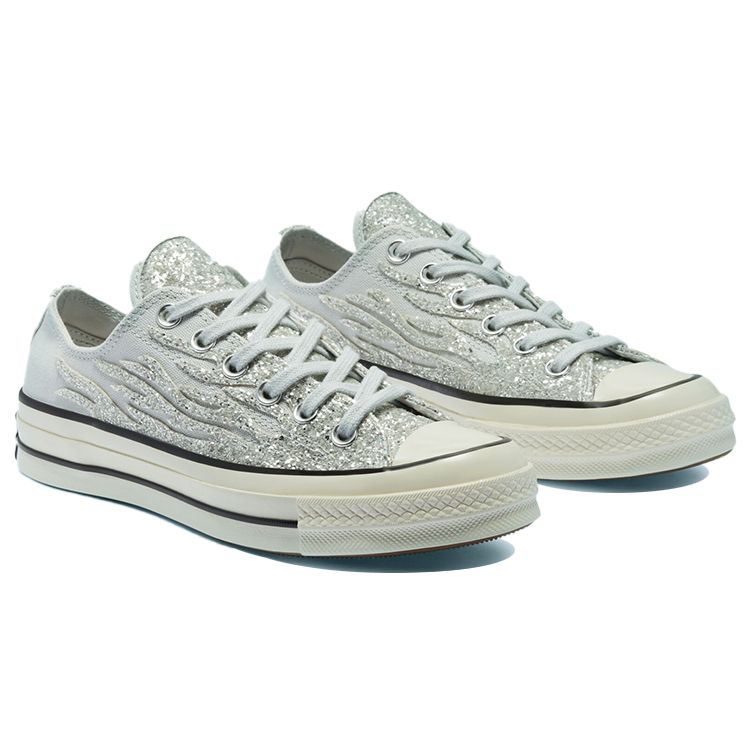 Converse 1970s Chuck Taylor All Star Glitter Shine Canvas Slip Resistant Durable Low Top Skate Shoes Women sneaker Blue 569538C