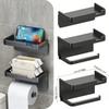 Wall-Mounted Toilet Paper Storage Rack Punch-Free Adhesive Tissue Box Mobile Phone Holder Dual-Purpose Organizer For Bathroom