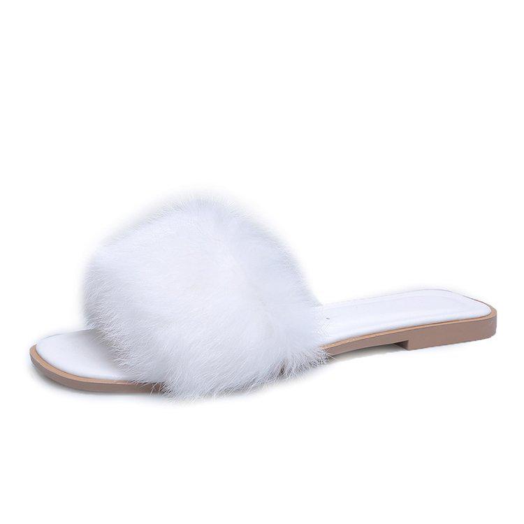

[Youshilai] Internet celebrity fluffy slippers women wear summer versatile flat bottom sandals fluffy one-word drag women 35