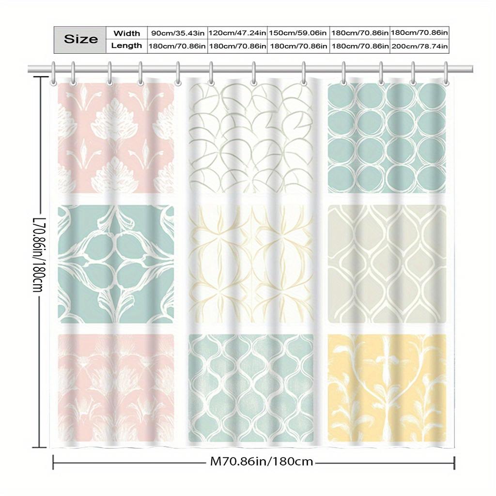 1pc Colorful Line Pattern Shower Curtain with Hooks, Bathroom Partition, Bathroom Accessories, Home Decoration
