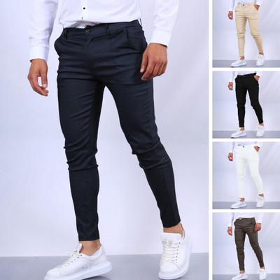 Pantalon pour Hommes Coupe Slim Taille Moyenne Couleur Unie Poches Respirantes Douces Style d'affaires Fermeture à glissière Bouton Longueur Cheville Pantalon de Trajet pour Hommes Pantalon Crayon