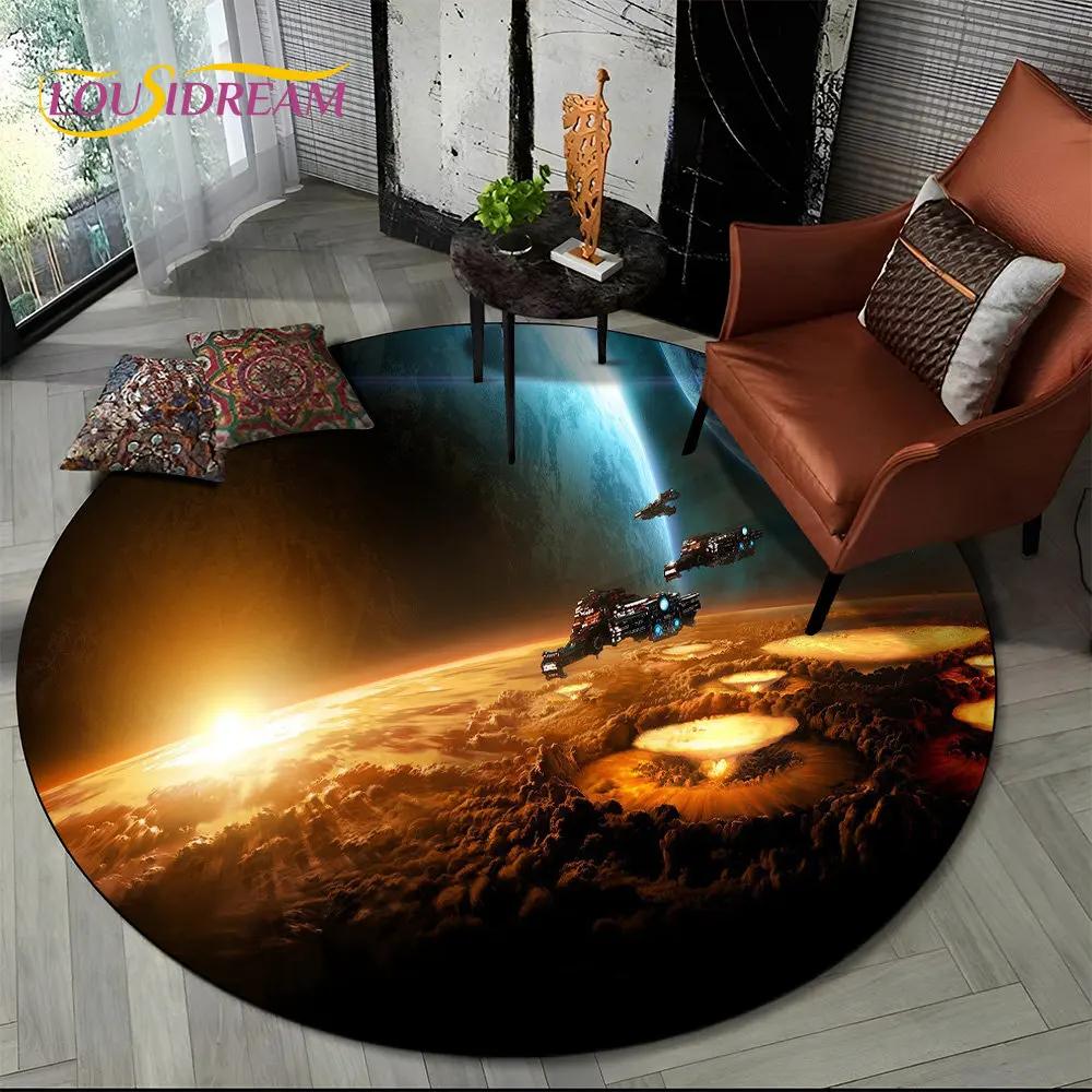 Earth Space Fixed Stars Galaxy Round Area Rug,Carpet for Living Room Children's Bedroom Sofa Playroom Decor,Non-slip Floor Mat