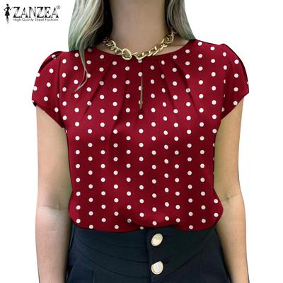 Frauen Casual O-Ausschnitt Kurzarm Sommer Polka Dot Bluse