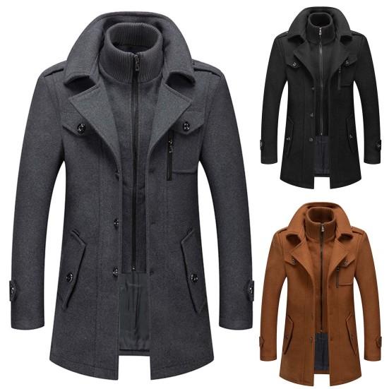 Giacca da Uomo Monocolore Finto Due Pezzi Autunno Inverno Zip Bottoni Cappotto per Uso Quotidiano