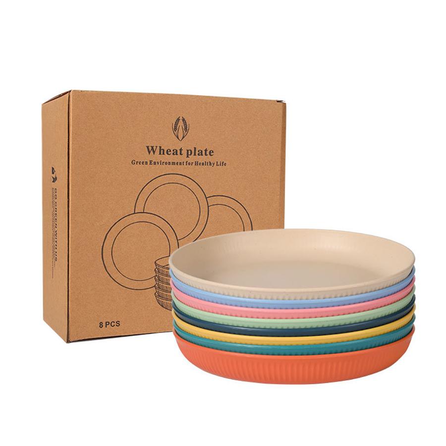 Wheat Straw Dinnerware Set Eco-friendly Safety Plates Cups Bowels Home Party Tableware Set Outdoor Camp Candy Colour Gift