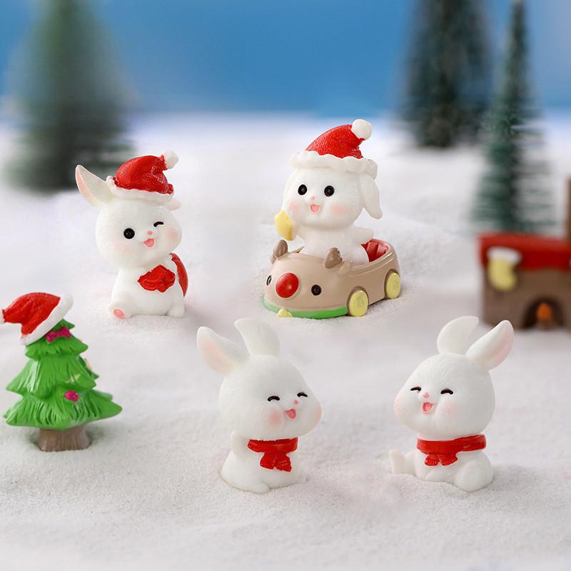 Bunny Figurine Christmas Resin Microlandscape Decoration Bunny Miniature Winter