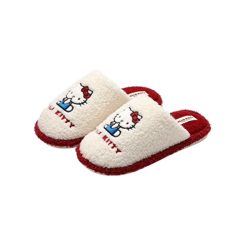 Genuine Sanrio Cartoon Furry Slippers - Women's Non-Slip Warm Winter Indoor Slippers with Plush Cotton and Velvet
