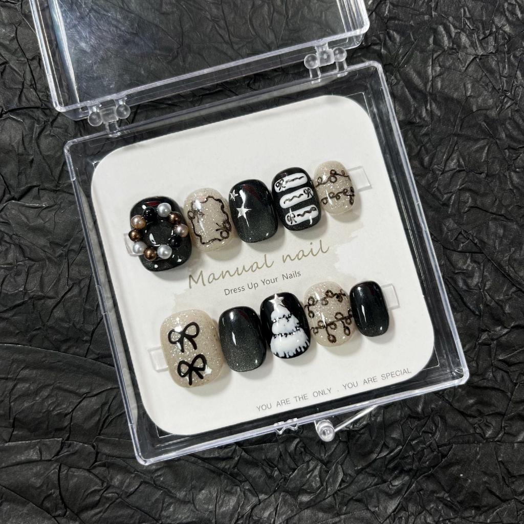 Christmas Collection: Cute Cartoon Girl Wearable Nail Stickers, Handmade & Removable