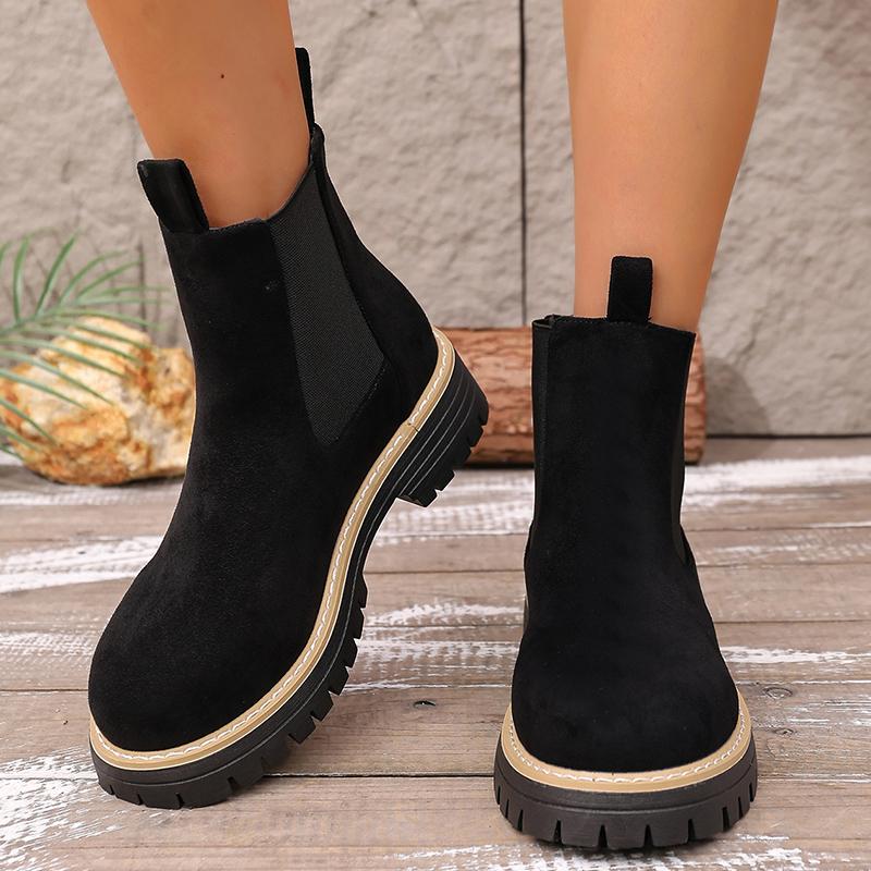 Classic Black Platform Ankle Boots Women Autumn Winter Faux Suede Chelsea Boots Woman Plus Size Slip On Short Booties Mujer 43