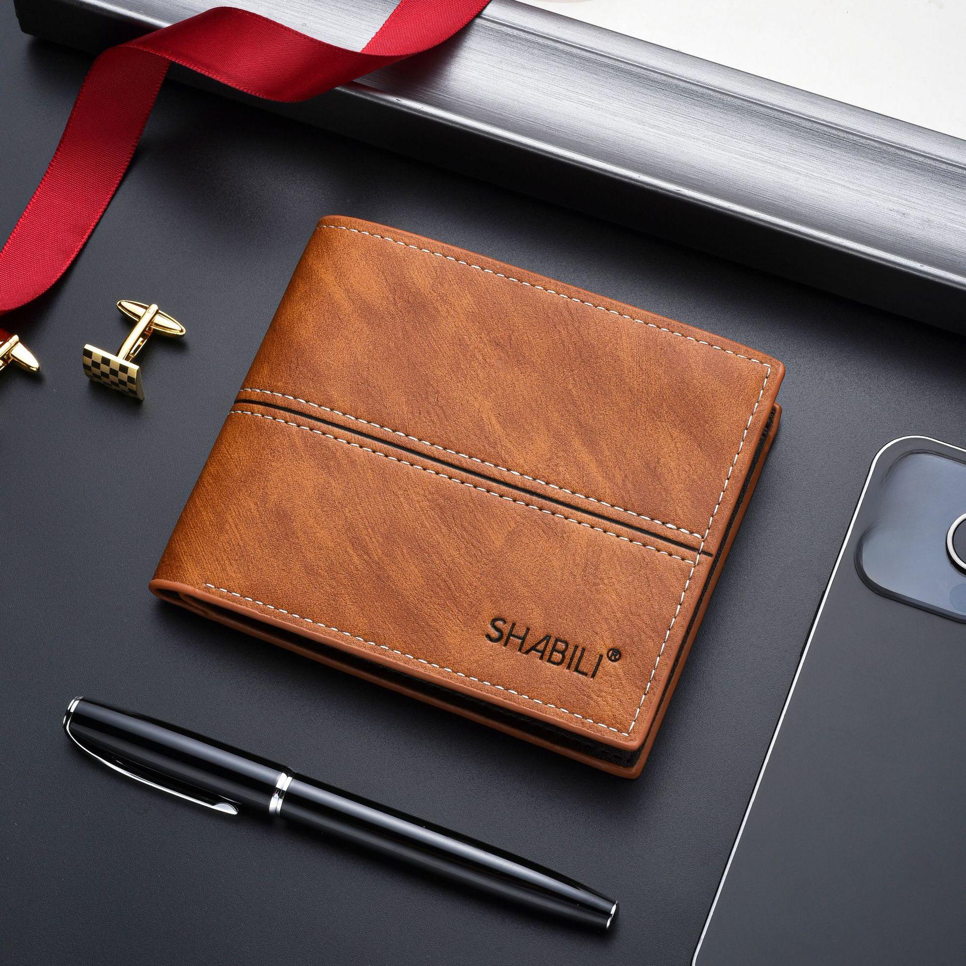 

Мужские кошельки Короткий кошелек, Кожаный держатель для карт, Кошелек для монет, Клатч, Деловой стиль 13 * 10 * 1cm дубильная кора