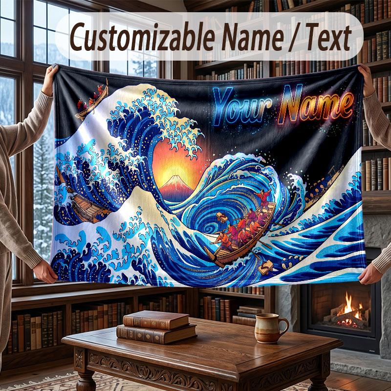 Octopus Sea Life Theme Throw Blanket Custom Name Text Personalized Blanket Soft Cozy Blanket for Home Sofa Bed