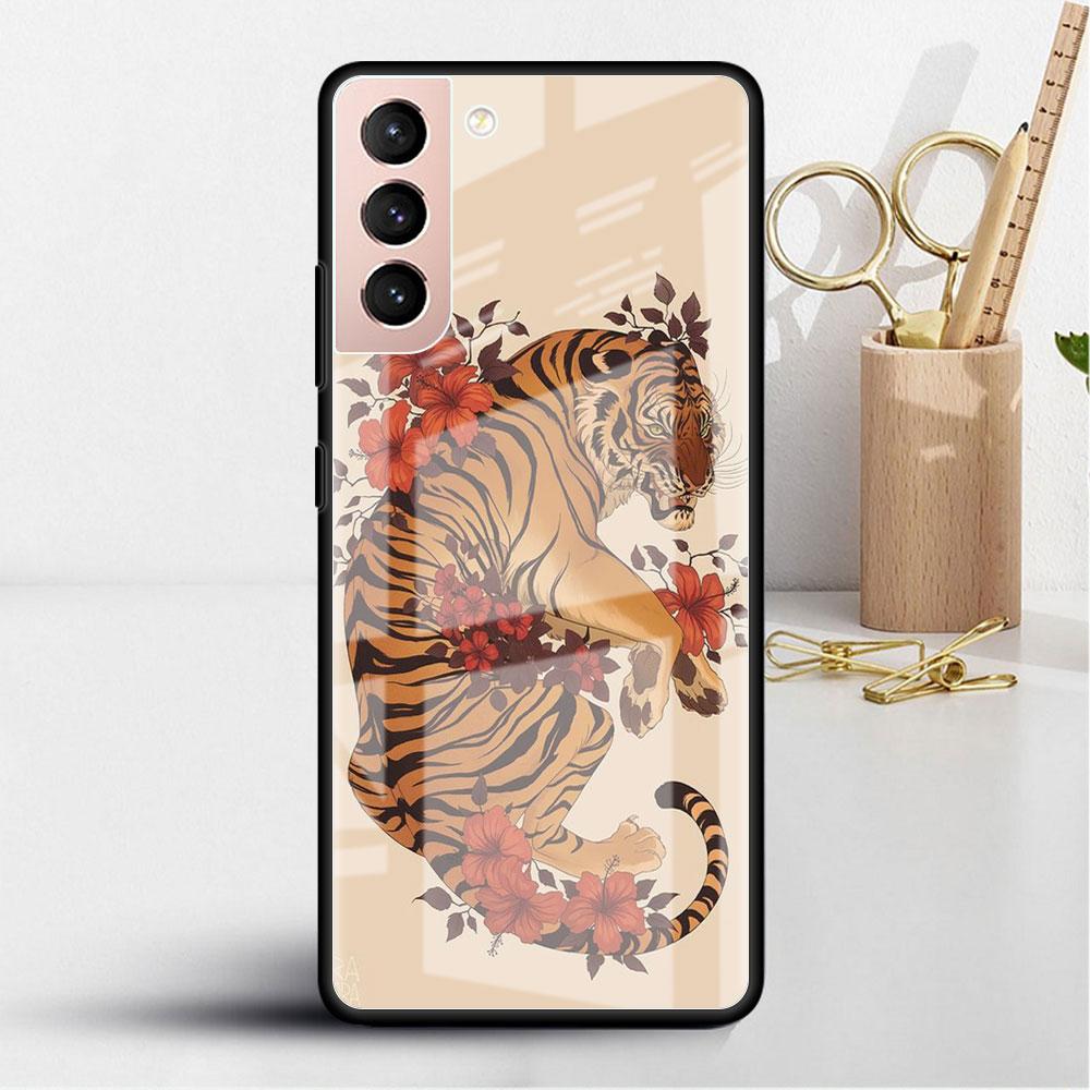 Glass Case For Samsung Galaxy S22 S20 FE S21 5G S10 S9 Plus Note 10 20 Lite Tempered Phone Cover Tiger Crane ART