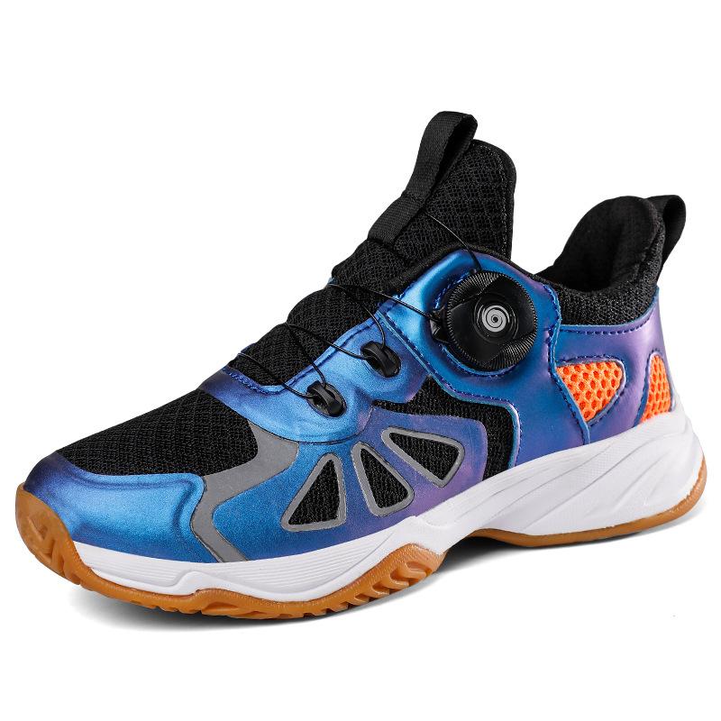 Children's badminton shoes professional rotating buckle breathable non-slip wear-resistant training shoes boys and girls lace-up tennis shoes