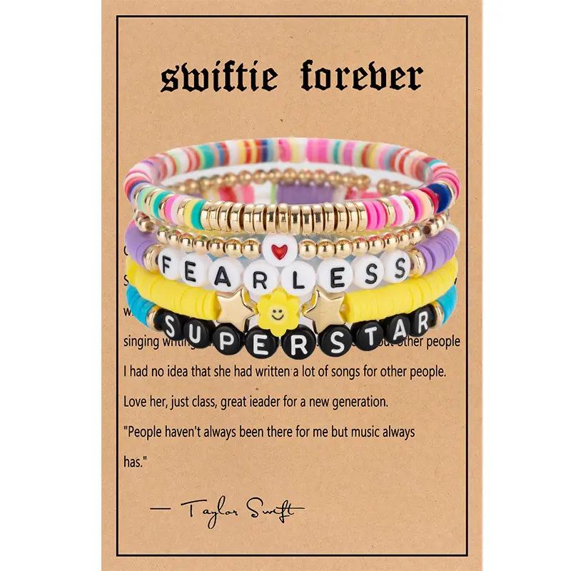 Taylor Swiftie Freundschaft Polymer Clay Armband Set mit englischem Buchstabenlogo
