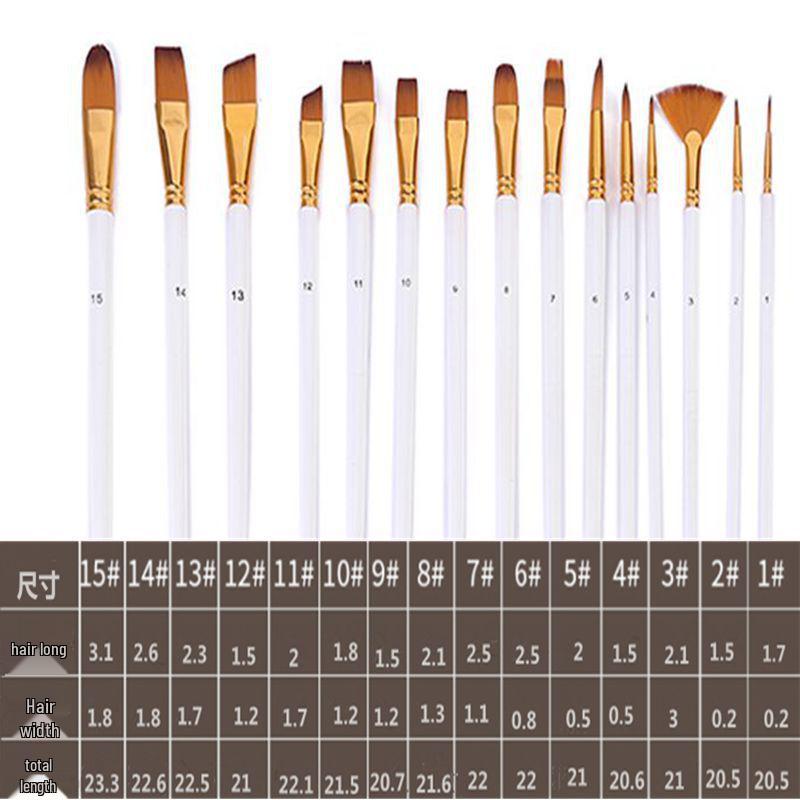 15-Piece Oil Painting Nylon Brush Set with Canvas Bag for Gouache & Watercolor