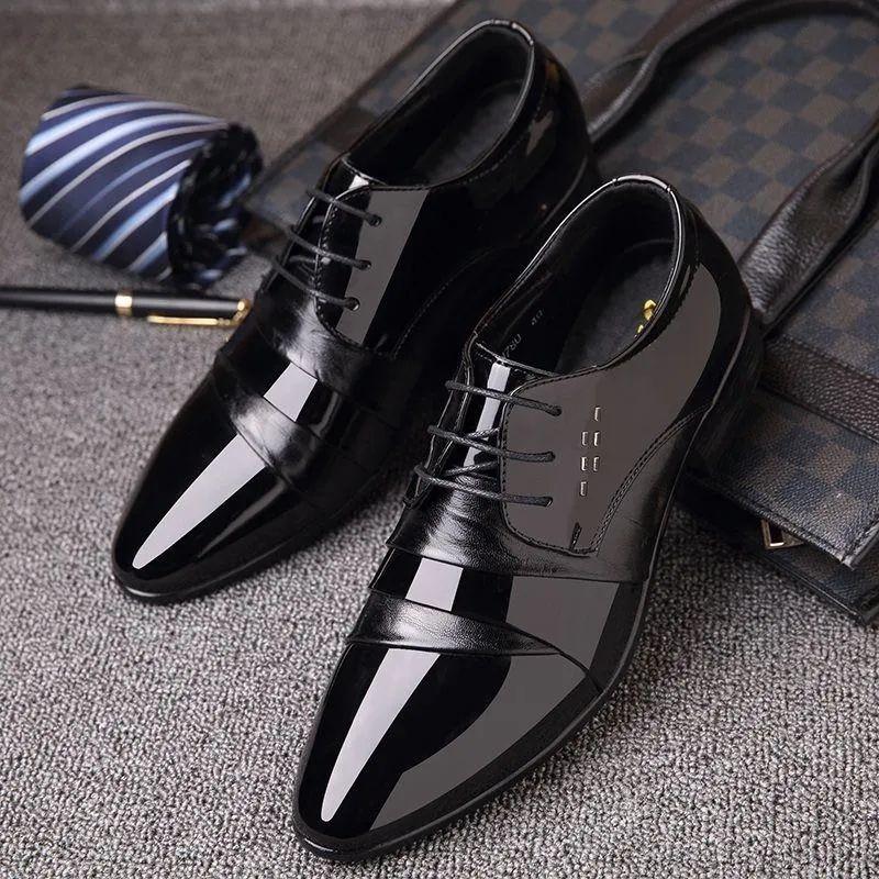 Leather Shoes Men's Youth Business Formal Pointed Toe Bright Leather Shoes Fashion Versatile Casual Men's Shoes