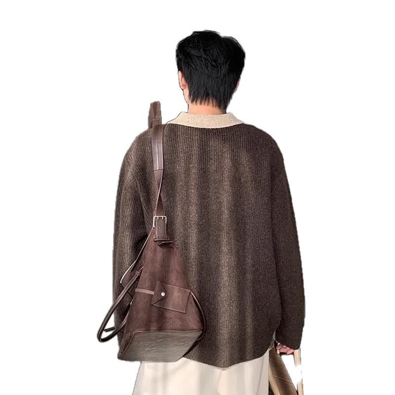 Korean Retro Old Money Style Knit Sweater: Autumn-Winter Two-Piece, Warm Versatile Casual Men's Fashion