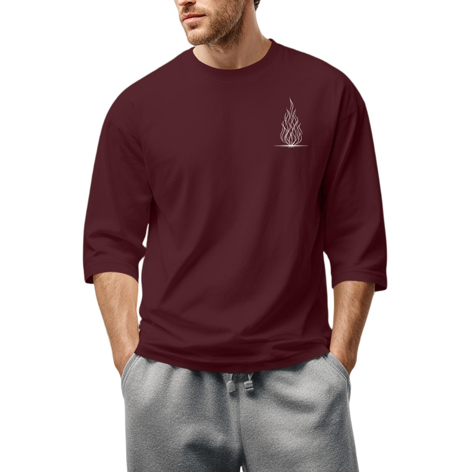 

Мужская повседневная модная футболка с круглым вырезом и рукавом три четверти XXXL винный