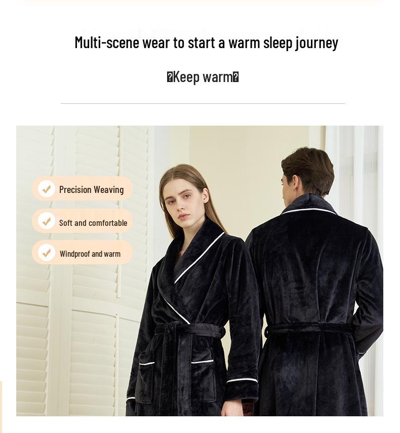 Herr- och dambadrock i plusstorlek, tjock flanellbadrock med enkel kant