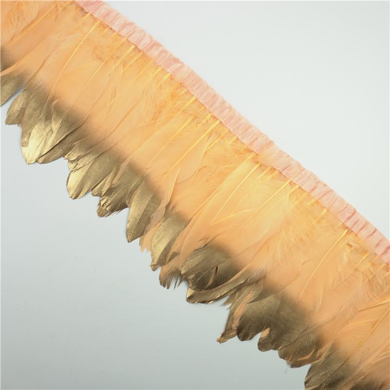 2Meter Gold Silver Goose Feathers Trim On Tape Fringe Ribbon Geese Feather for Crafts Golden Needlework Accessories Decoration