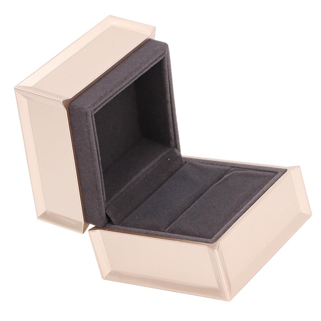 Champagnefärgad LED-ringlåda Sammet Bröllop Lyxig ringfodral Smyckespresentlåda med LED-ljus för