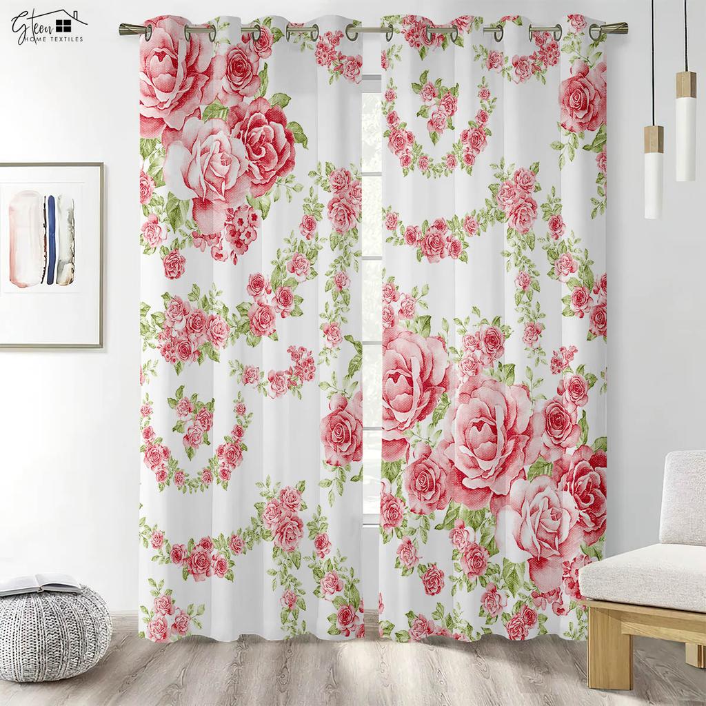Květinové 3D tištěné závěsy Čínský styl Inkoustová růže Růže Obývací pokoj Ložnice Pracovna Tunýlek na tyč Polyesterová vlákna Závěsy