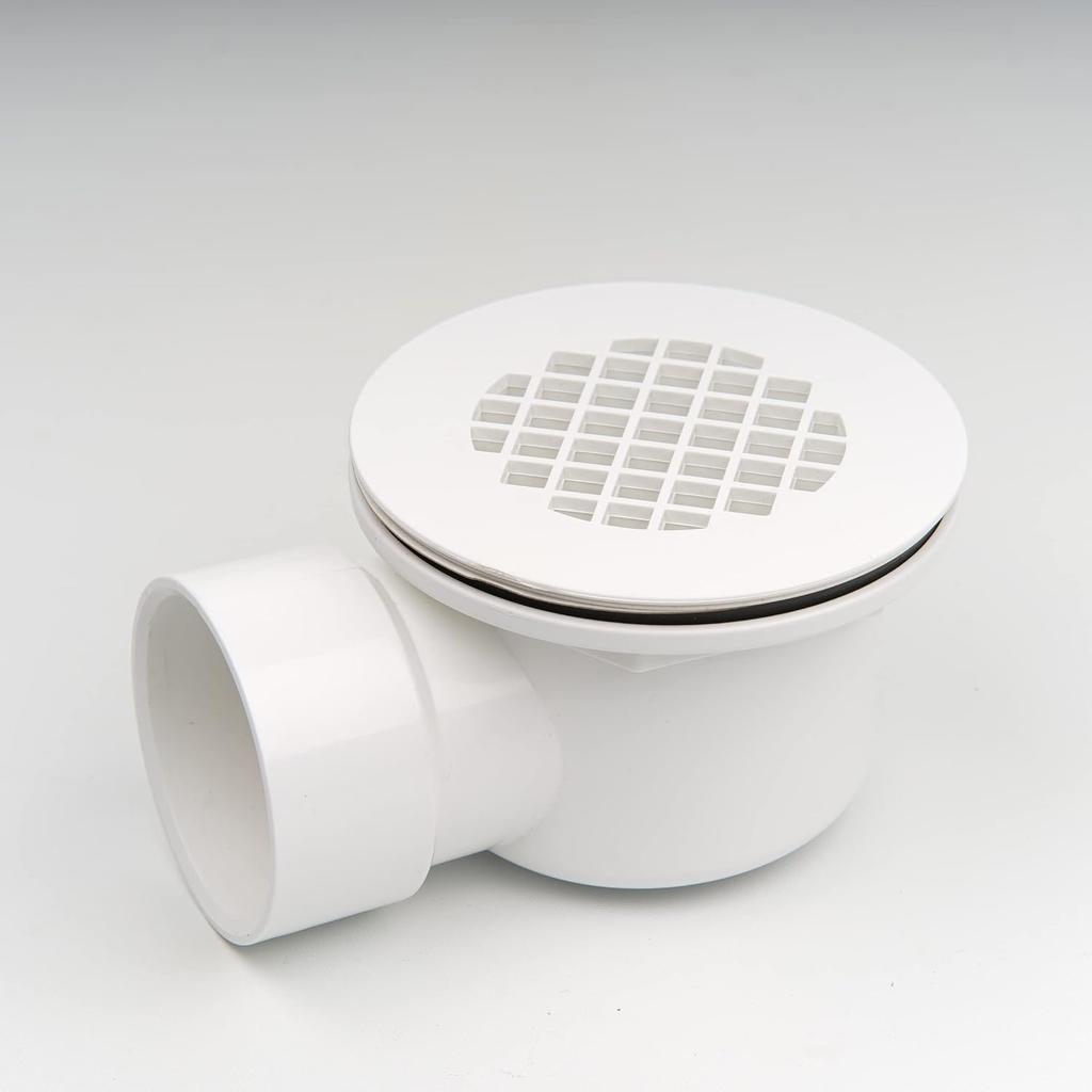 2" Low Profile Shower Drain with 2" x 1-1/2" Reducer Pipe Fitting and Perforated Strainer- PVC Side Outlet Drain Assembly for Replacement Shower Base