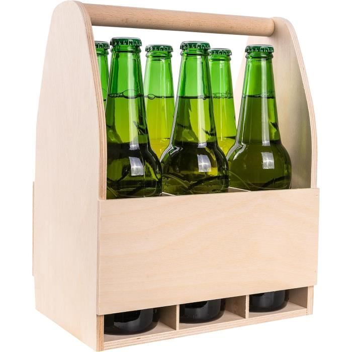 Coffret en Bois - Creative Deco - Porte-Bouteilles - 6 Bières - 24 x 16 x 30 cm - Beige