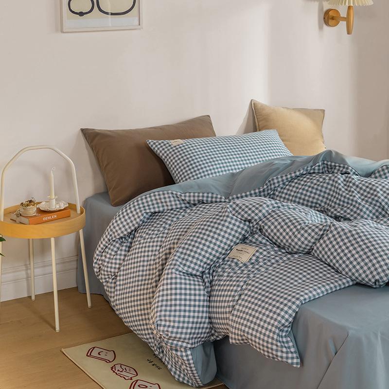 

Japan Style Plaid Queen Duvet Cover Set 220x240 High-quality Soft Skin-friendly Bedding Set King Size Quilt Cover Pillowcases AU Single Size 3 pcs