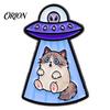 Cat Shaped Brooch Enamel UFO Metal Brooch, Aliens Ship Kitten Badge Pin, Clothing Bag Scarves Hat Accessories for Men Women Lapel Pin