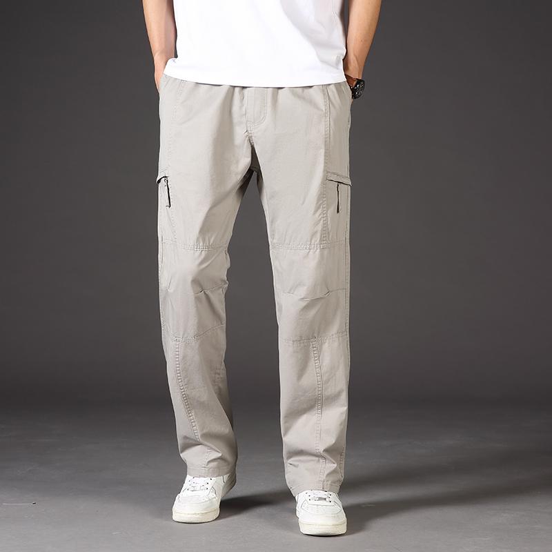 Man Casual Cargo Pants Zipper Pockets Big and Tall Sports Outdoor Outfits Khaki Grey Men's Trousers