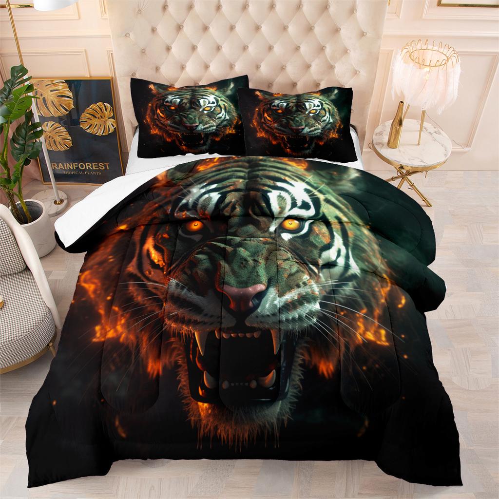 3d Digital Printing Thickened Feather Silk Cotton Quilt Animal Tiger Fat Quilt Printing Three-piece Quilt Cover Set