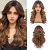 New European American Gradient Brown Fashionable Eight Character Bangs Medium Long Hair Natural Curly Full Head Wig