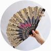 Handmade Lolita Vintage Gothic Black White Lace Hand Fan Golden Sun  Flower Cross Folding Hand Fan for Photo Props Show Dancing