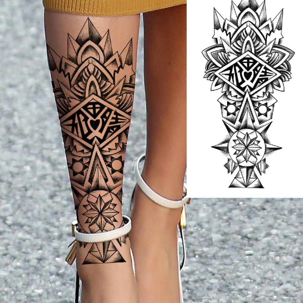1 Sheet Black Henna Mandala Fake Jewels Temporary Sleeve Tattoos For Women Girls Forearm Waist Chest Back Tattoo Sticker Decal