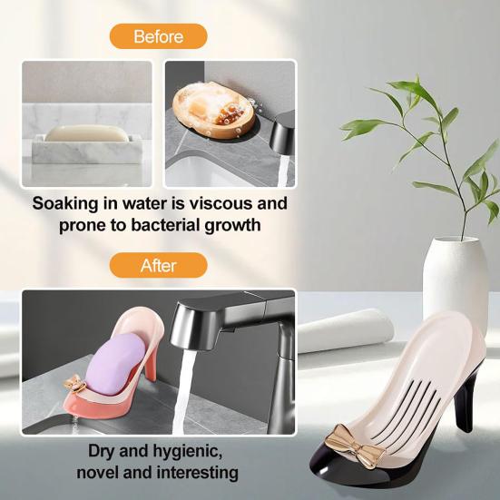 1/2Pcs Soap Box with Convenient Suction Cup High Heels Design Self-Draining Soap Dish Plastic Soap Holder Multi-Functional Organizer