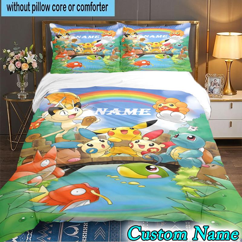 3PCS Custom Name Pika Bedding Set Printed Duvet Cover Closure Includes 1 Duvet Cover & 2 Pillowcases for All Seasons Bedroom Decor