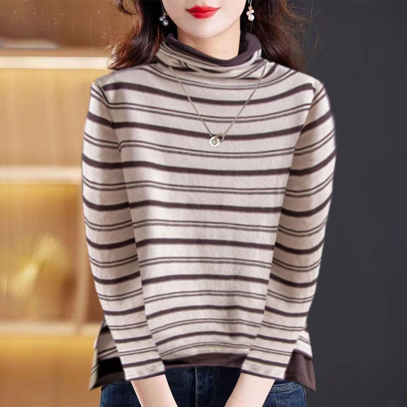 

Двусторонняя бархатная водолазка из немецкого вельвета для женского нижнего белья, осенне-зимняя новая модная полосатая тонкая футболка с длинным рукавом 4XL бежевый