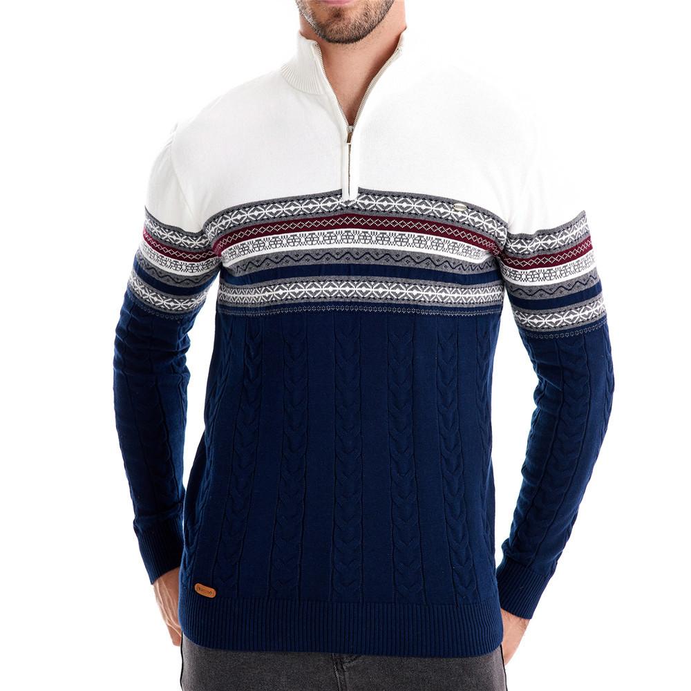 Autumn And Winter New European Style Stand Up Collar Men'S Sweater With Half Zipper Cotton Splicing Casual Knit Sweater