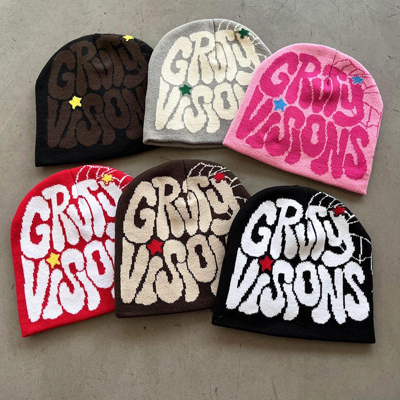 Letters Visions Grvty Knit Beanie Hats Winter Embroidered Streetwear Casual