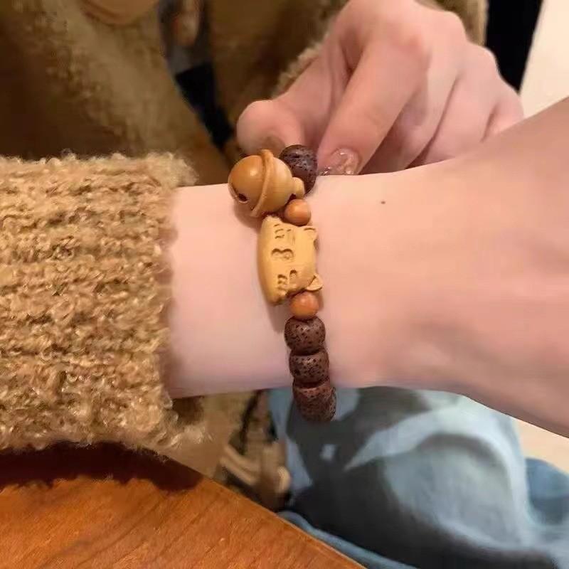 Wooden Cat Bell Bracelet Handmade New Oriental Fashion Trend Jewelry Womens
